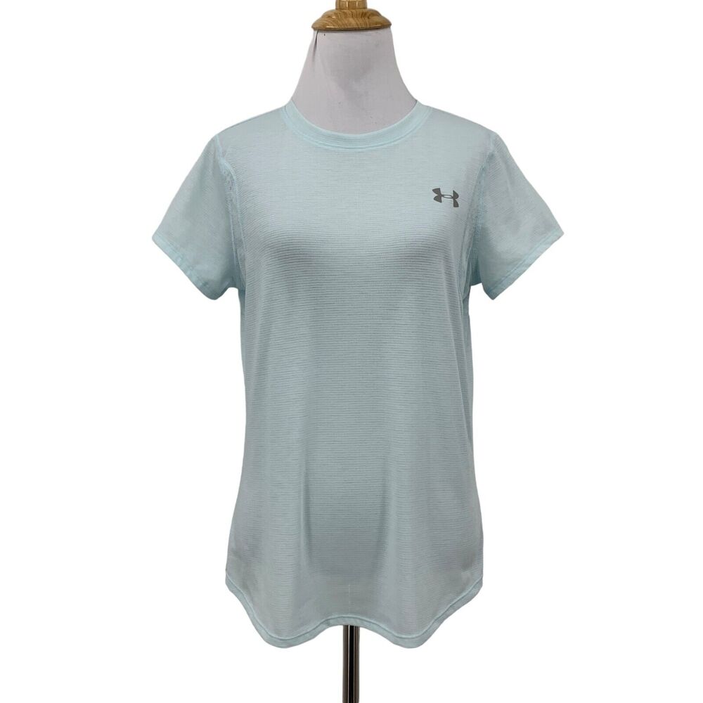 Under Armour Streaker Tee Shirt Womens M Medium Sky Blue Fitted Heatgear Stretch